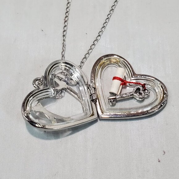 Silver Heart Shape Locket Necklace with floating tiny charms within - Picture 3 of 12